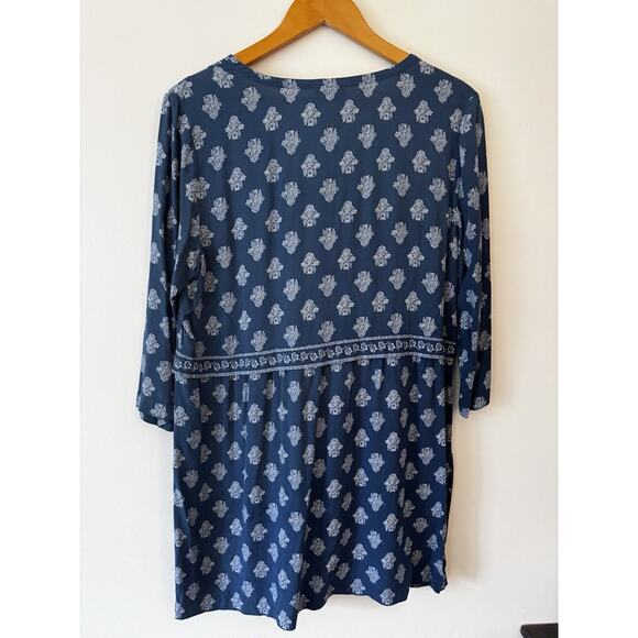 J. Jill Top Small Blue Tunic Flouse Indian Print Slit Side Lagenlook Boho Blouse - Picture 5 of 11